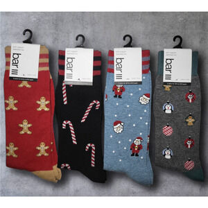 Set of 4 - Bar III‎ Arch Support Christmas Men's Novelty Socks Size 10-13